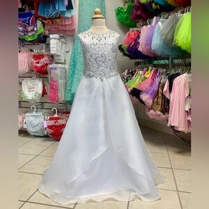 Sz 6 White Beaded Pageant Princess Flower Girl Daddy Daughter Dance Formal Dress